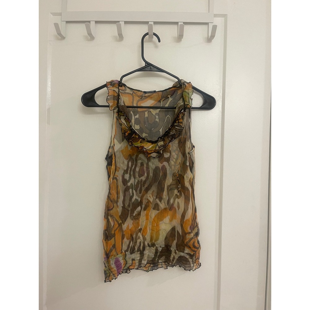 Vintage‎ Y2K Silk Sheer Gauzy Habana Euro Italian Tank Top Ruffled Artsy